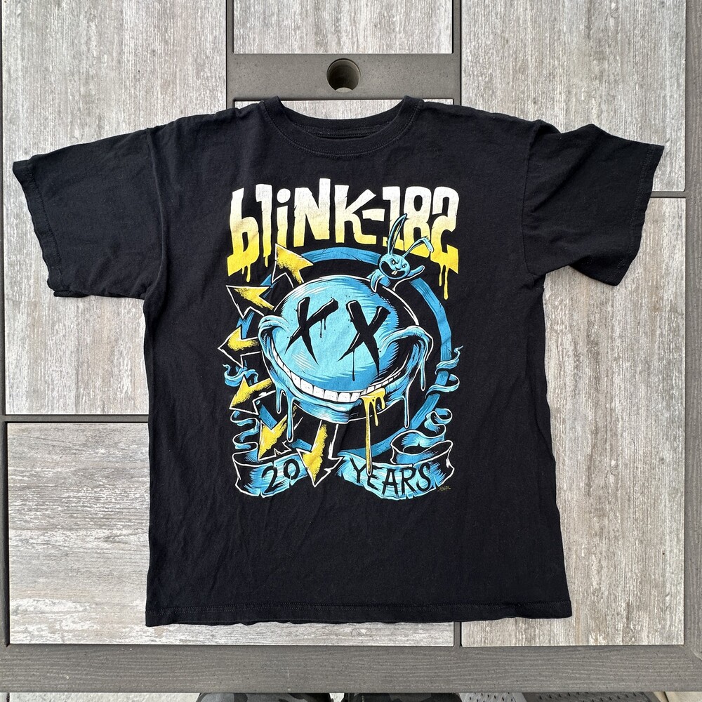 Blink-182 Shirt Mens Medium Black 20 Years Anniversary Band Graphic Tee Rock